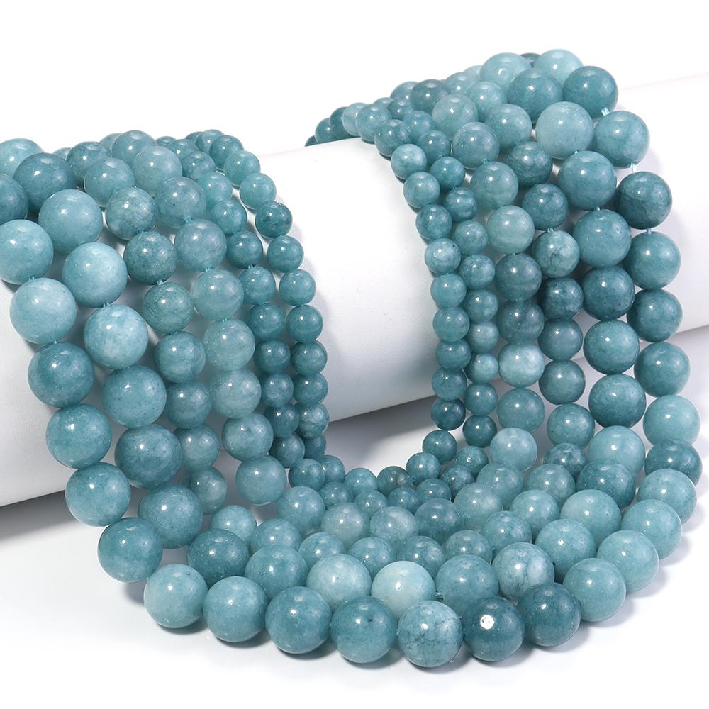 1 Strand 4/6/8/10/12mm Natural Aquamarine Stone Beads Dark Blue Round Loose Gem Beads For Jewelry Making DIY Bracelet Necklace
