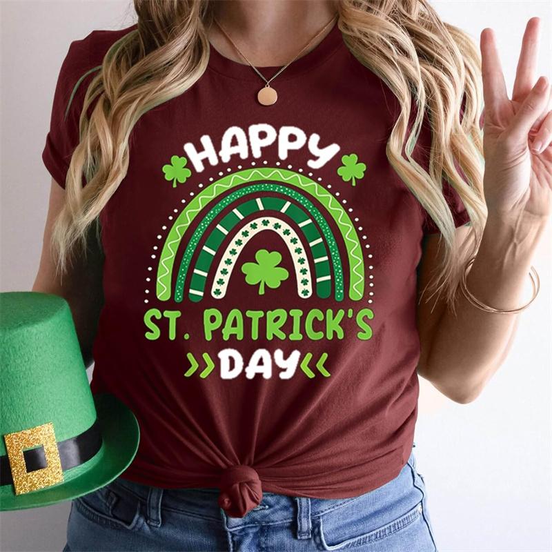 2026 Happy St Patrick Day T-shirt For Women Solid Color Simple Street Fashion T Shirts 3D Print Graphic Festival Lucky Tee Top