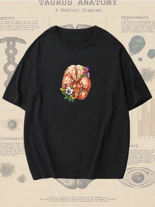 Oversized T-shirt with an anatomy and flowers print S