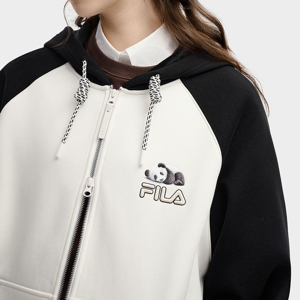 Fila Heritage Panda Embroidery Classic Personality Trendy Fashion Simple Casual Warm Comfortable Hooded Loose Fleece Jacket F51U548501F-WT