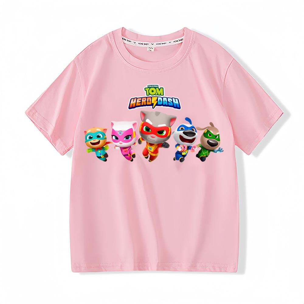 

Детская футболка Говорящий Том Летняя детская хлопковая футболка Милые мультяшные топы для мальчиков и девочек Модная повседневная футболка с коротким рукавом для малышей 100 розовый