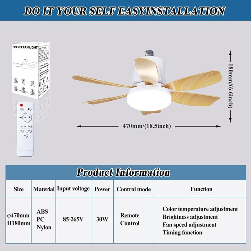 

30 Вт Патрон Вентилятор E27 Деревянный Потолочный Вентилятор со Светодиодной Подсветкой и Пультом Дистанционного Управления 3 Цвета 3 Скорости Бесшумный Для Дома Комнаты Кухни Освещение 85-265V
