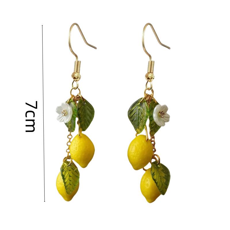Czech glass lemon earrings Light weight fruit food earrings can love Kawaii earrings Pastoral earrings for her birthday present
