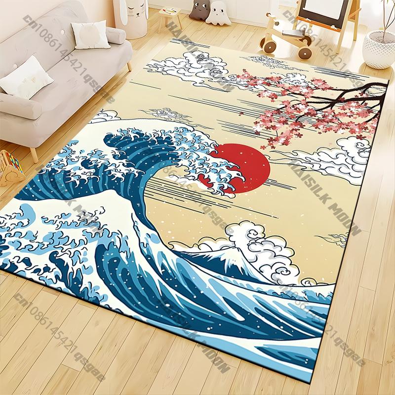 15 Sizes Japanese Style Kanagawa Pattern Rug for Living Room Area Carpet Bathroom Mat Creative Doormat Bedroom Mat Home Décor
