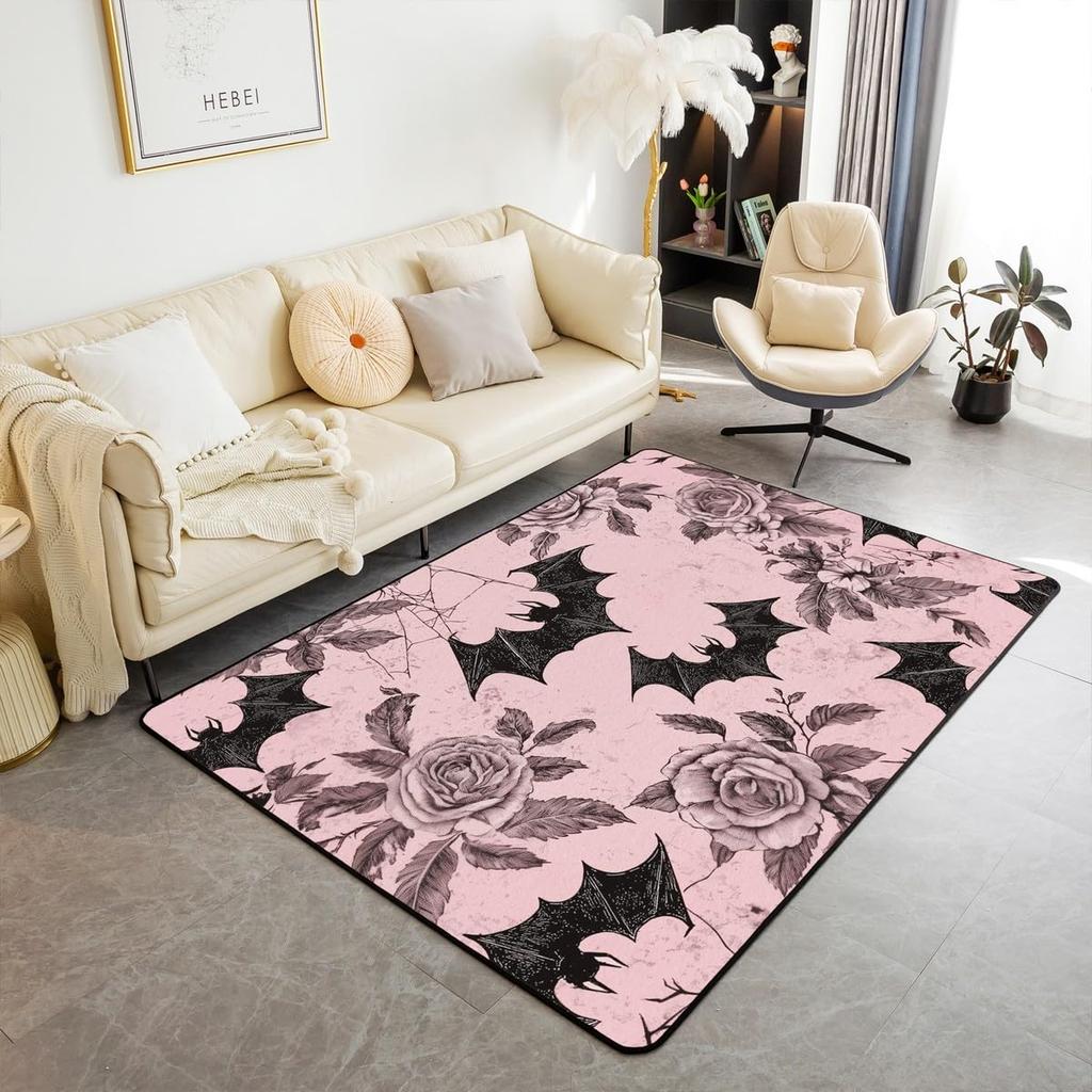 Erosebridal Moth Skull Moon Area Rug 4'11" X 3'3" Bohemian Stars Exotic Living Room Rugs Starry Sky Mysterious Decorative Carpet Black and W