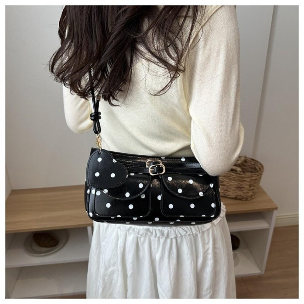 New Large Capacity Polka Dot Handbag Metal Buckle Leather Shoulder Bag Underarm Bags