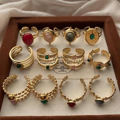 Vintage Multi-Layer Design Ring Light Luxury Niche Design Opening Adjustable Oval Statement Ring Finger Ring