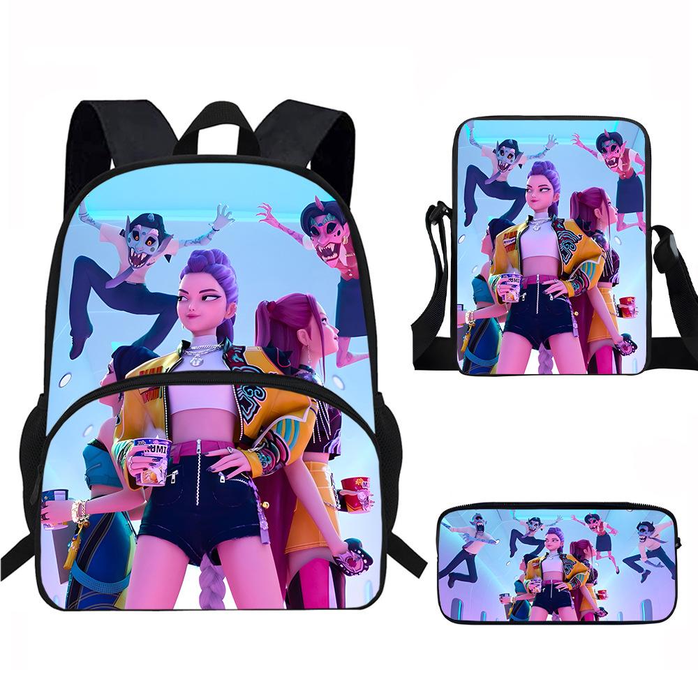 K-Pop Dämonenjäger 3-teiliges Schülerrucksack-Set Anime-Thema Trendiges bedrucktes Rucksack-Set