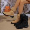 Autumn and winter new round head side zipper low heel large size short boots belt buckle Martin boots