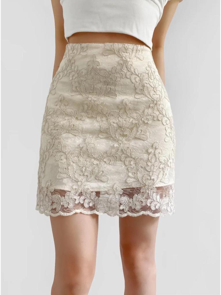 Elegant Summer Retro Jacquard Lace High-Waist Skirt for Women