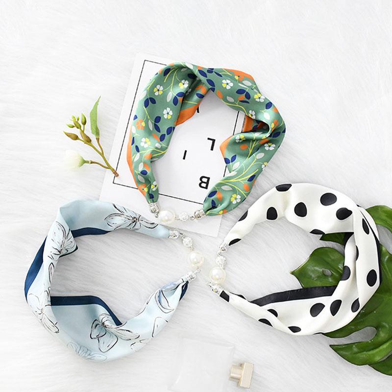 1pc Neckerchief Women Necklace Scarf Hand Wrist Magnetic Button Bag Scarves Scarves Print