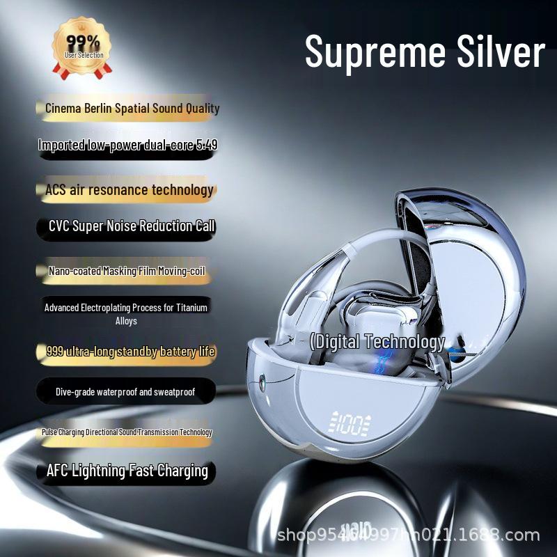 

New M30 Open-Ear Bluetooth Earphones, Over-Ear Design, Noise Cancelling with Ultra-Long Battery Life, Black Color Box with Shrink Wrap срібний