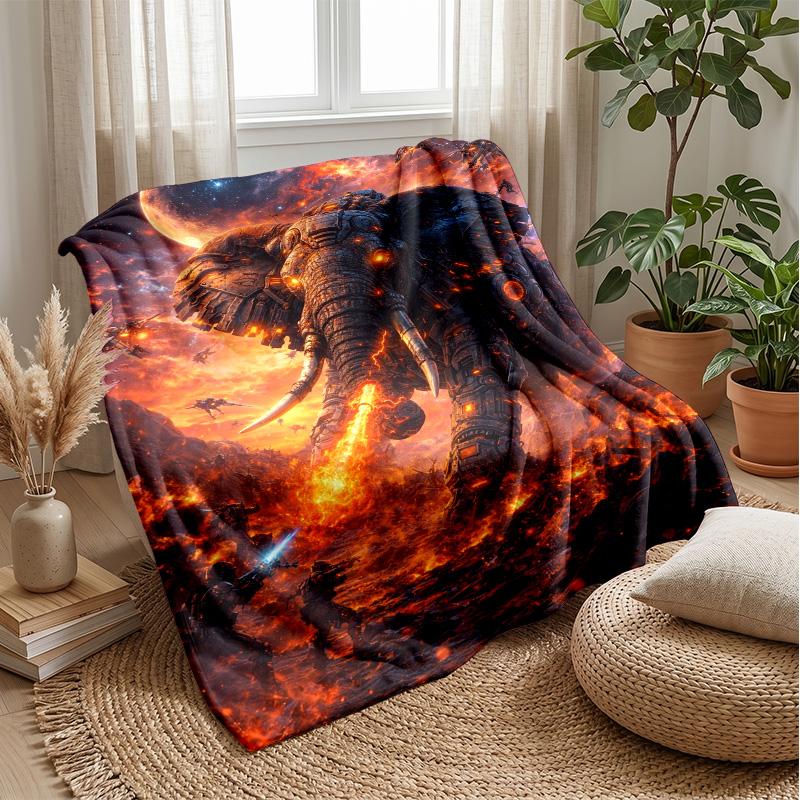 Purple Elephant In Galaxy River Theme Blanket Lightweight Warm Flannel Blanket Decorative Throw Blanket for Home Decoration