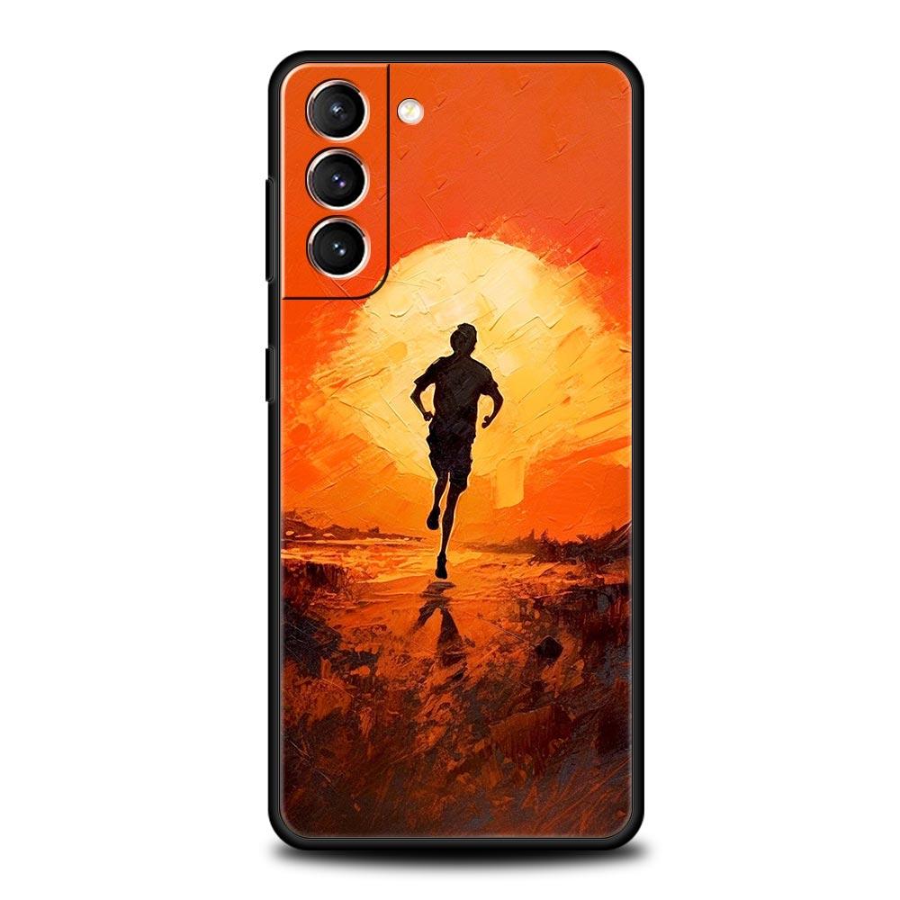 

Run marathon Running Soft Phone Case For Samsung Galaxy S25 Edge S24 Plus S23 FE S22 S21 S20 Ultra 5G S10 Black Protect Cover Samsung S25 Plus
