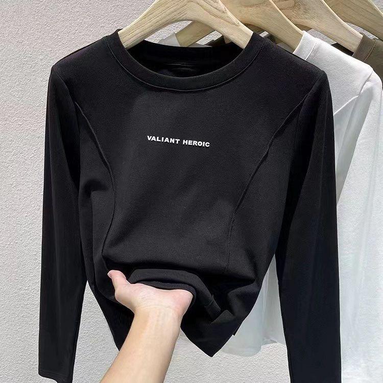 Women's Brushed Long Sleeve Slimming T-Shirt - European Style Autumn Fashion Top