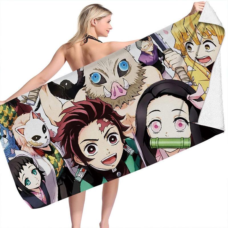 Demon Slayer 3d Anime Swim Bath Towel Beach Quick Dry Bathrobe Travel Seaside