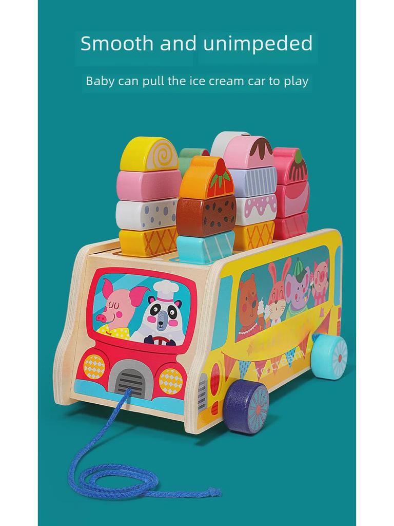 Toddler Educational Wooden Ice Cream Truck Toy: Shape & Color Matching Game