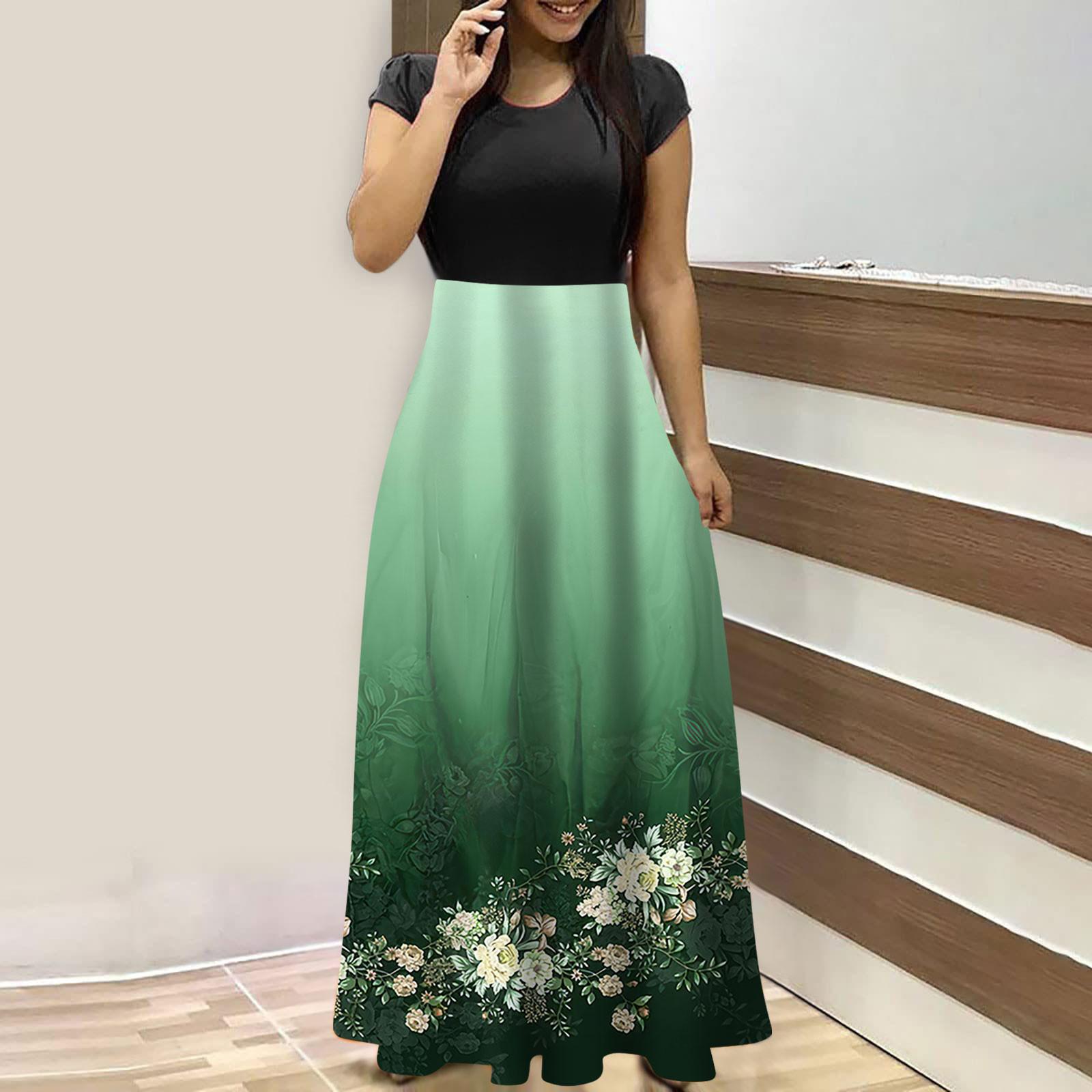 

Женские модные повседневные свободные платья с круглым вырезом и коротким рукавом L зелёный