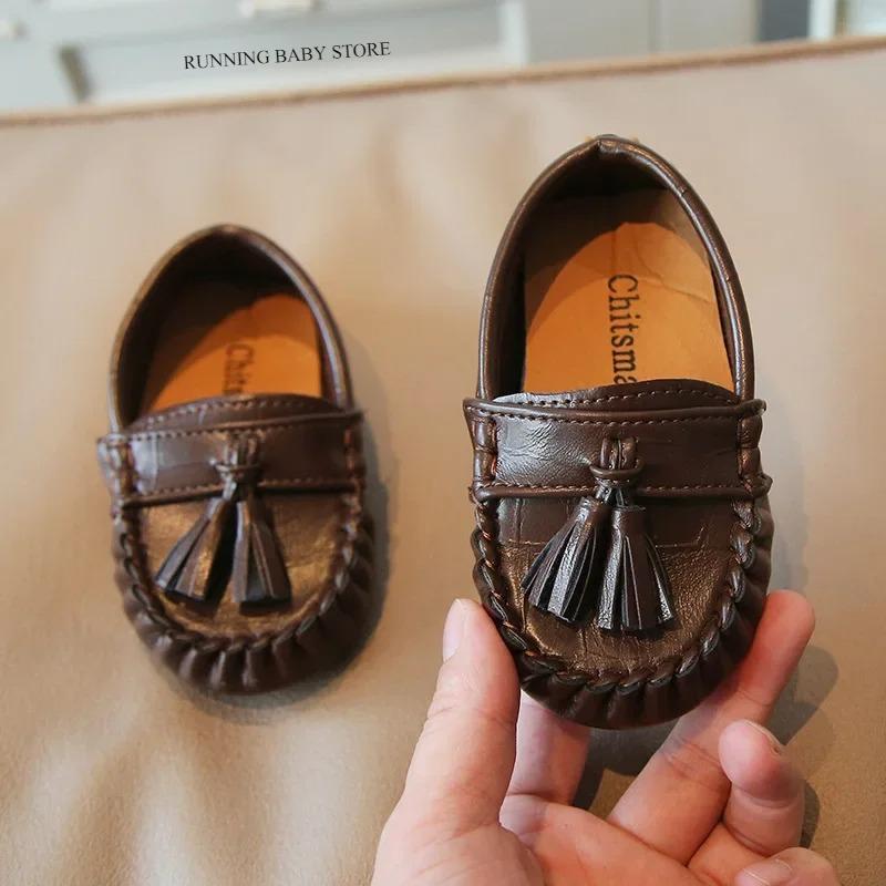 

Boys Girls Moccasins Casual Soft Leather Shoes Kids Loafers Children s Tassel Wedding Autumn Fashion Flats Boat Sneakers I07215 21 коричневый