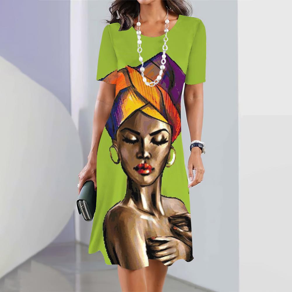 2024 New 3D Face Print Dresses For Women's Elegant Midi Dresses Summer Female Short Sleeve Dress Fashion Oversized Clothes