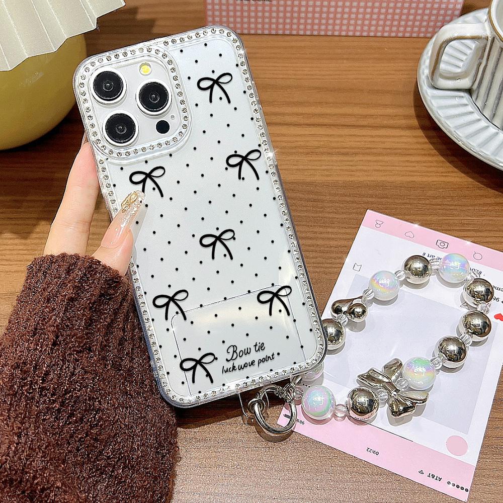 Bracelet Chain Phone Case For iPhone 17 16 15 13 14 for 17Air 17 12 14 16 Pro 17 14 16 Pro Max Sparking Diamond Cute Pattern Hard Cover With Lanyard