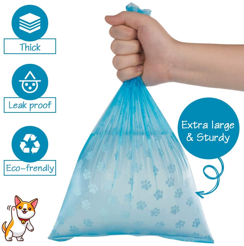Pet Poop Bags Disposable Dog Waste Bags Bulk Poop Bags with Leash Clip and Bone Bag Dispenser 5 Rolls of 75 Pcs Bags