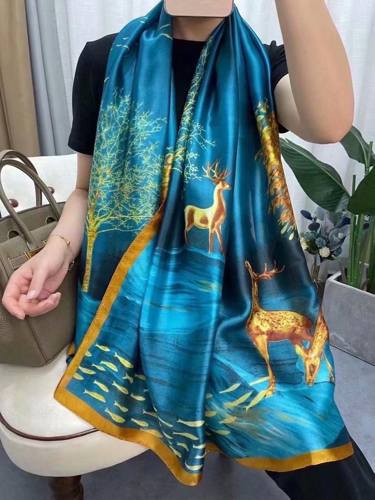 Luxury Summer Women 180X90Cm Scarf Carriage Quality Soft Silk Scarves Female Shawls Foulard Beach Cover-Ups Wraps Ladies Bandana