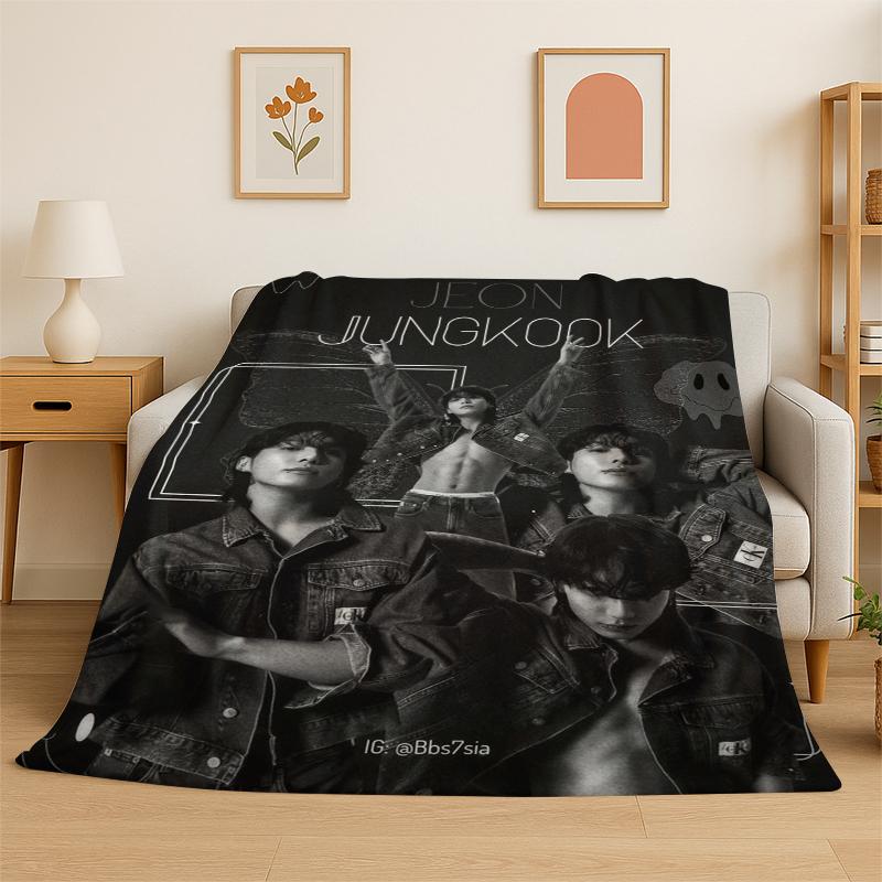 Kpop B-BTS Jeon Jung Kook JK Flannel Blanket Soft Warm Throw Blanket for Bedroom Living Room Bed Travel Camping Picnic Gift
