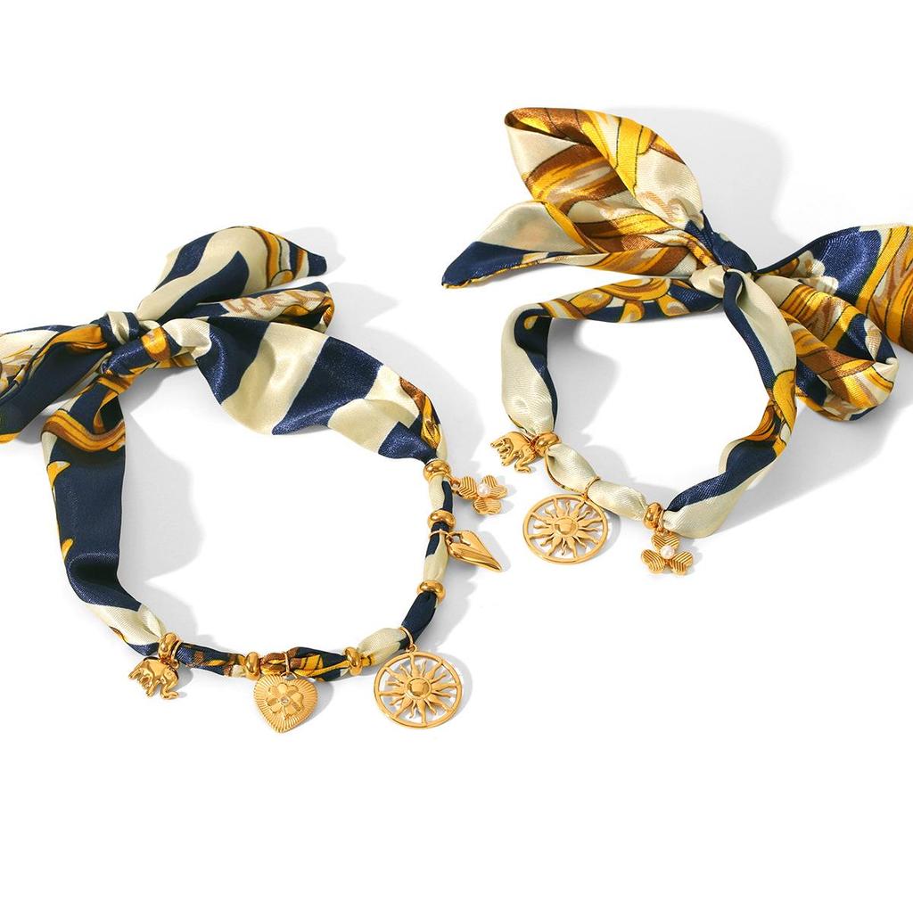 European & American Autumn/Winter Silk Scarf Series: Sun Pendant Stainless Steel Necklace & Light Luxury High-End Bracelet.
