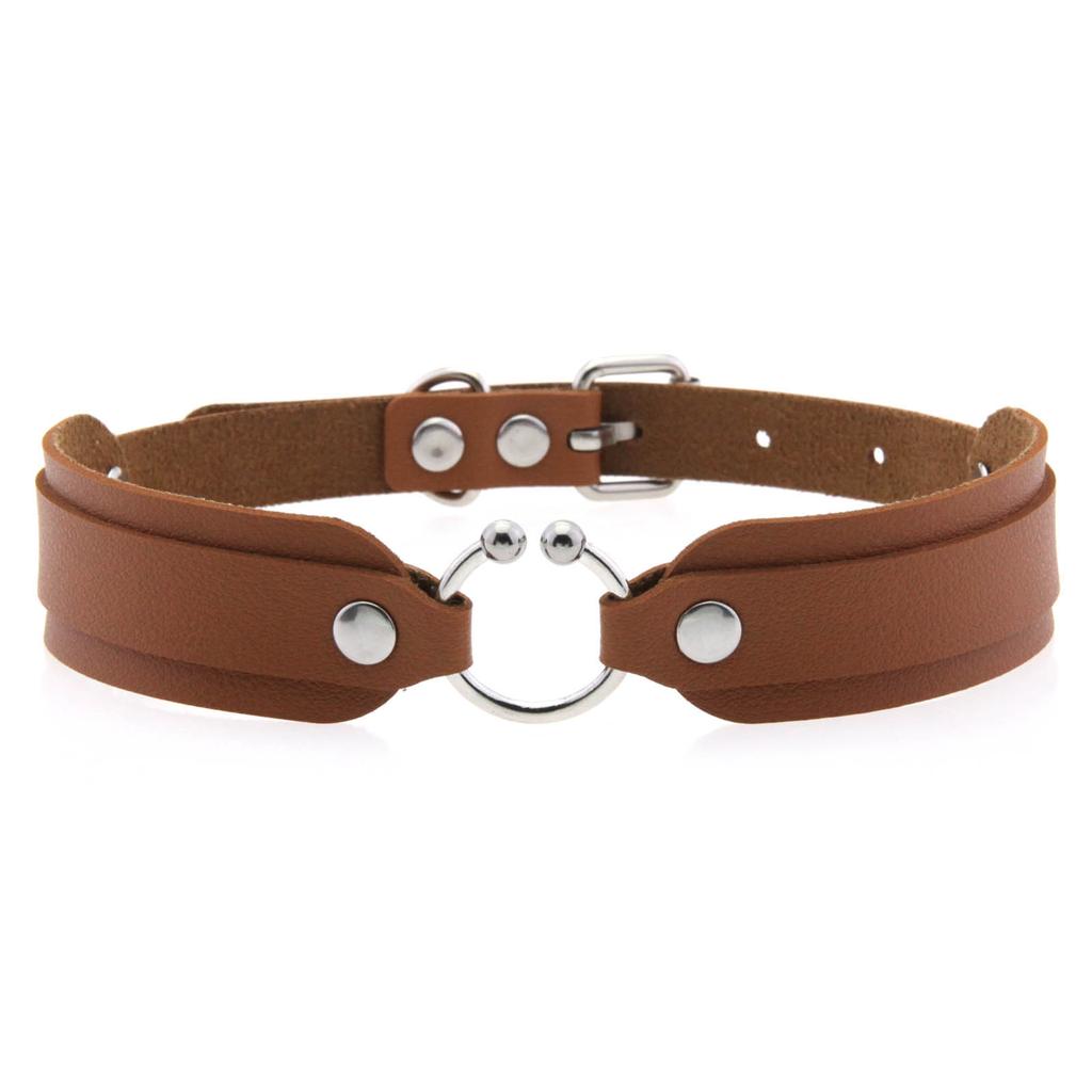 DIEZI Harajuku Gothic Cosplay PU Leather Choker Necklace For Women Men Punk Sexy Circle Pendant Torques Necklace Gift Jewelry