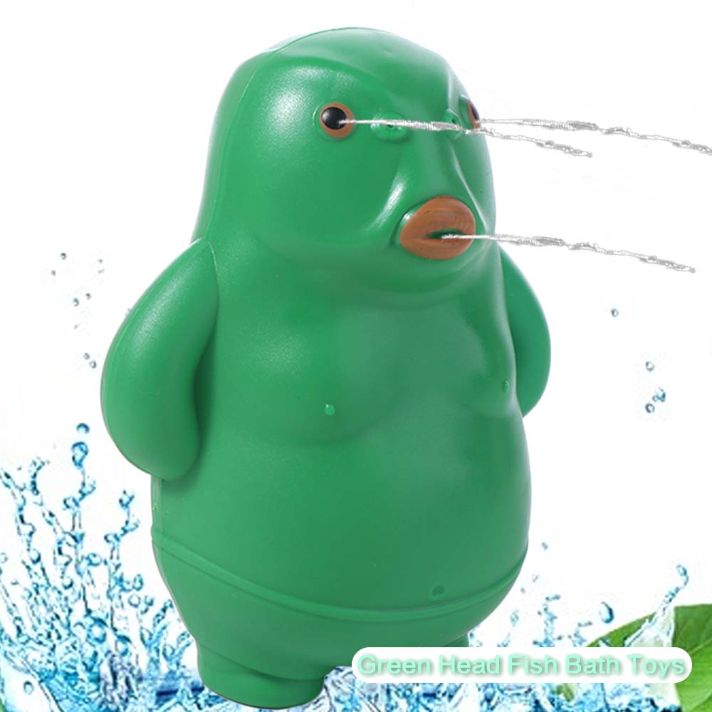 Press Type Press Water Spray Toy Long Range Swimming Water Toys Green Head Fish Bath Toys Children