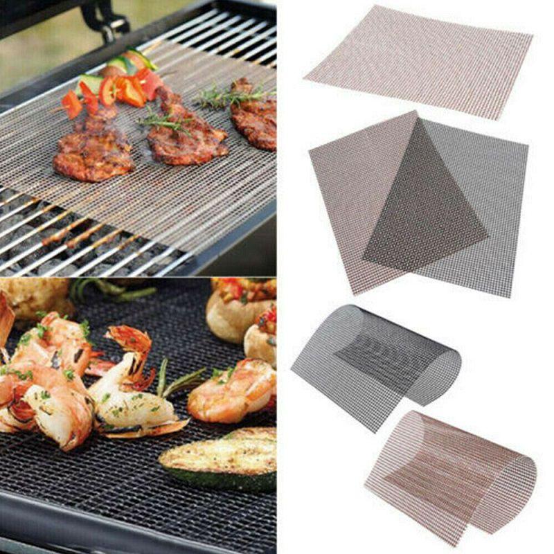 5pcs Bbq Grill Mesh Nonstick Mat Reusable Sheet Heat Resistant Baking Cooking