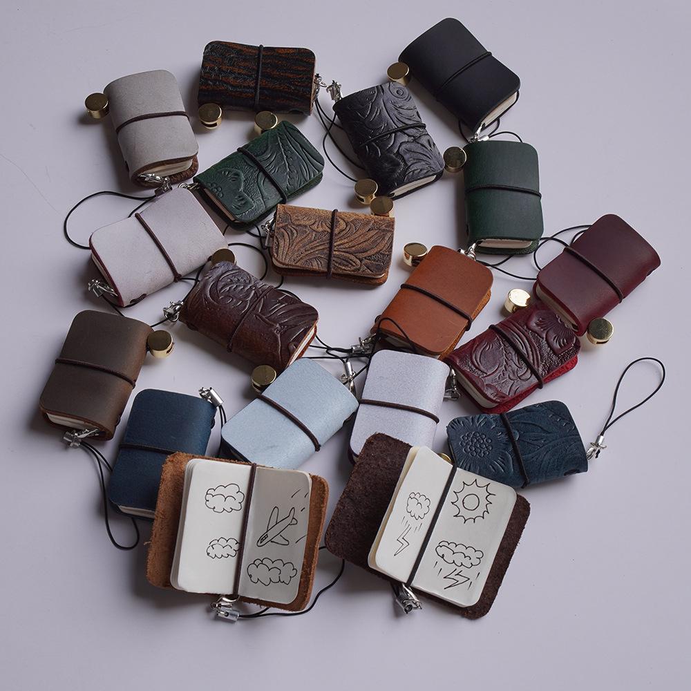 Urok ze skóry bydlęcej Japoński i Koreański Mini Kieszonkowy Dziennik - Uroczy Notatnik ze Skóry Crazy Horse