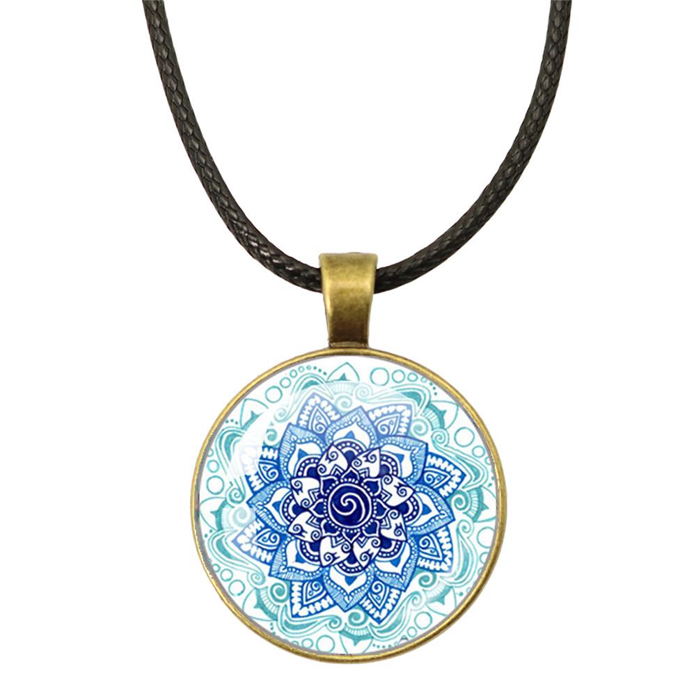 Klassische Lebensblume Seilkette Glasanhänger Halsketten Mandala Elegante und komplexe Muster Halsketten Damen Cabochon Schmuck