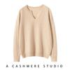 Women's 2024 Winter V-Neck Wool Sweater: Casual Loose Long-Sleeve Knit Top Jumper