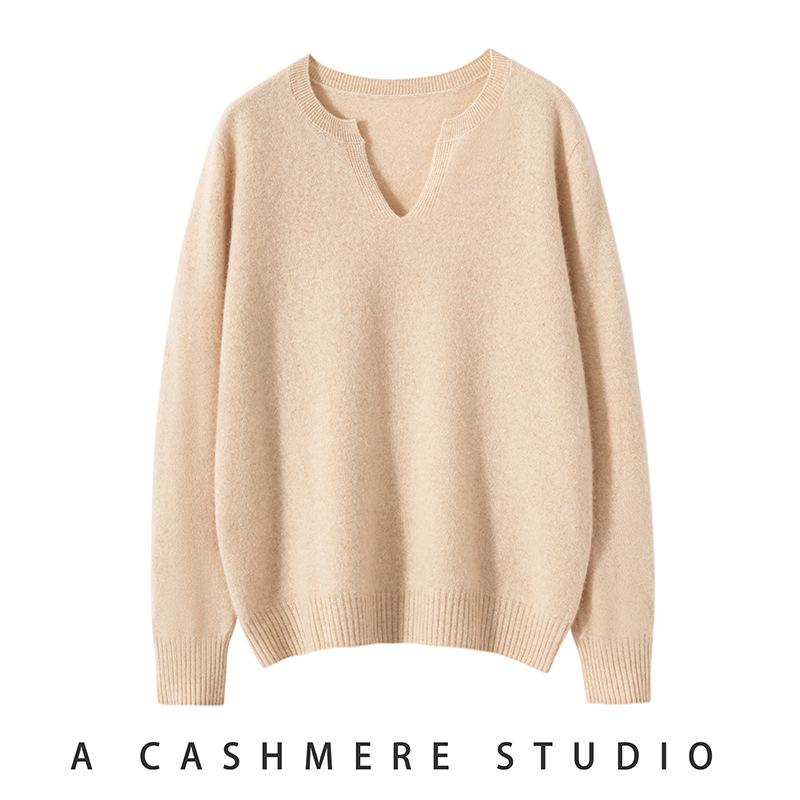

Women s 2024 Winter V-Neck Wool Sweater: Casual Loose Long-Sleeve Knit Top Jumper XL