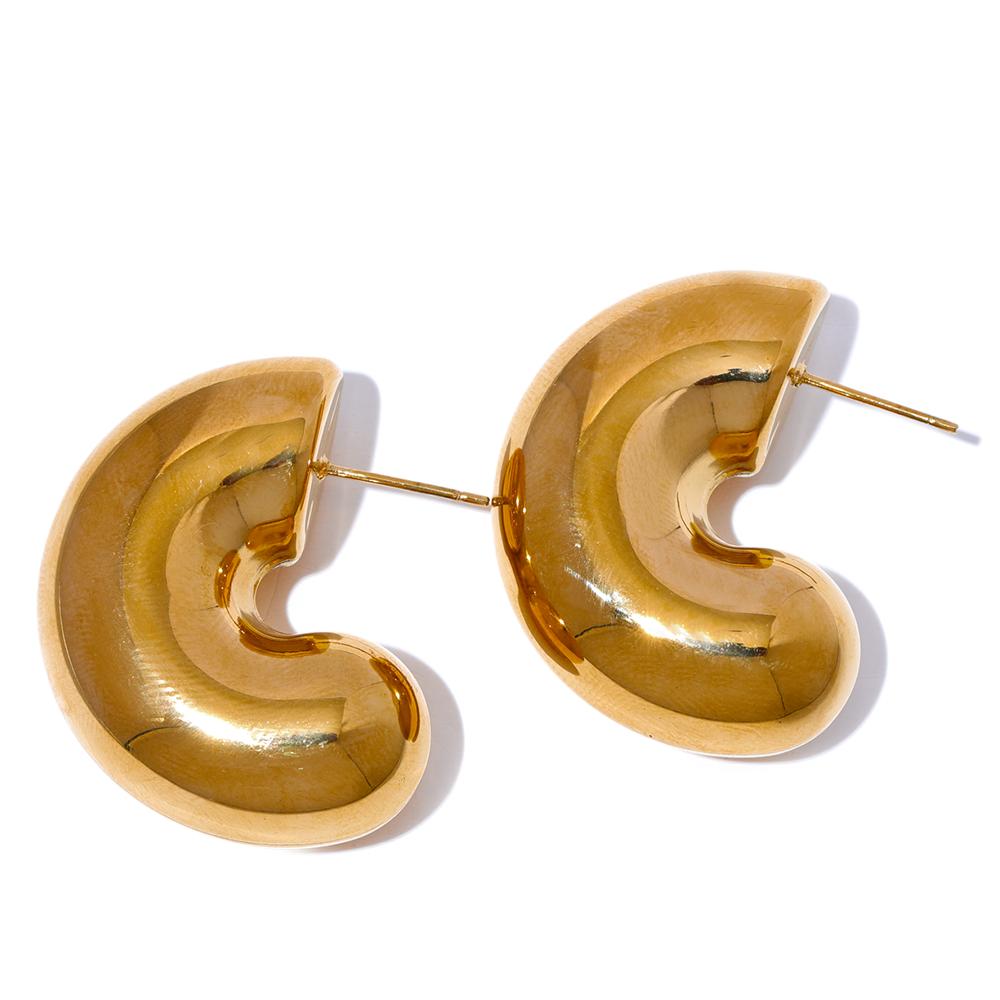 Yhpup Metal Smooth High Quality Stainless Steel Geometric Chunky Unusual Earrings Fashion Charm Texture Stain Less Jewelry