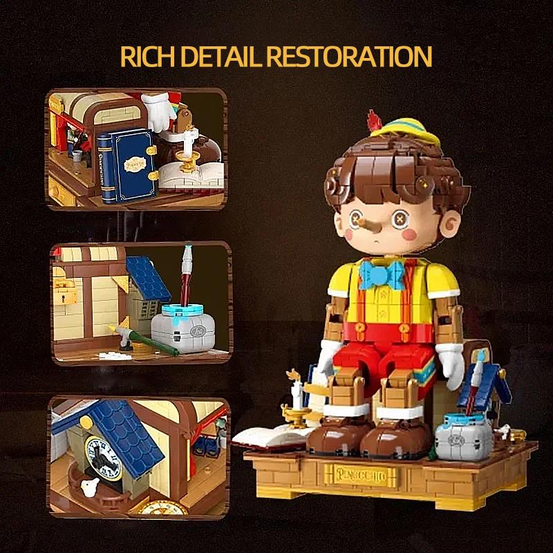 Non-Toxic Pinocchio Building Blocks Classic Fairy Tale Long Nose Doll Puppet Model Bricks Desktop Deco Kids Educational Diy Toys Gifts