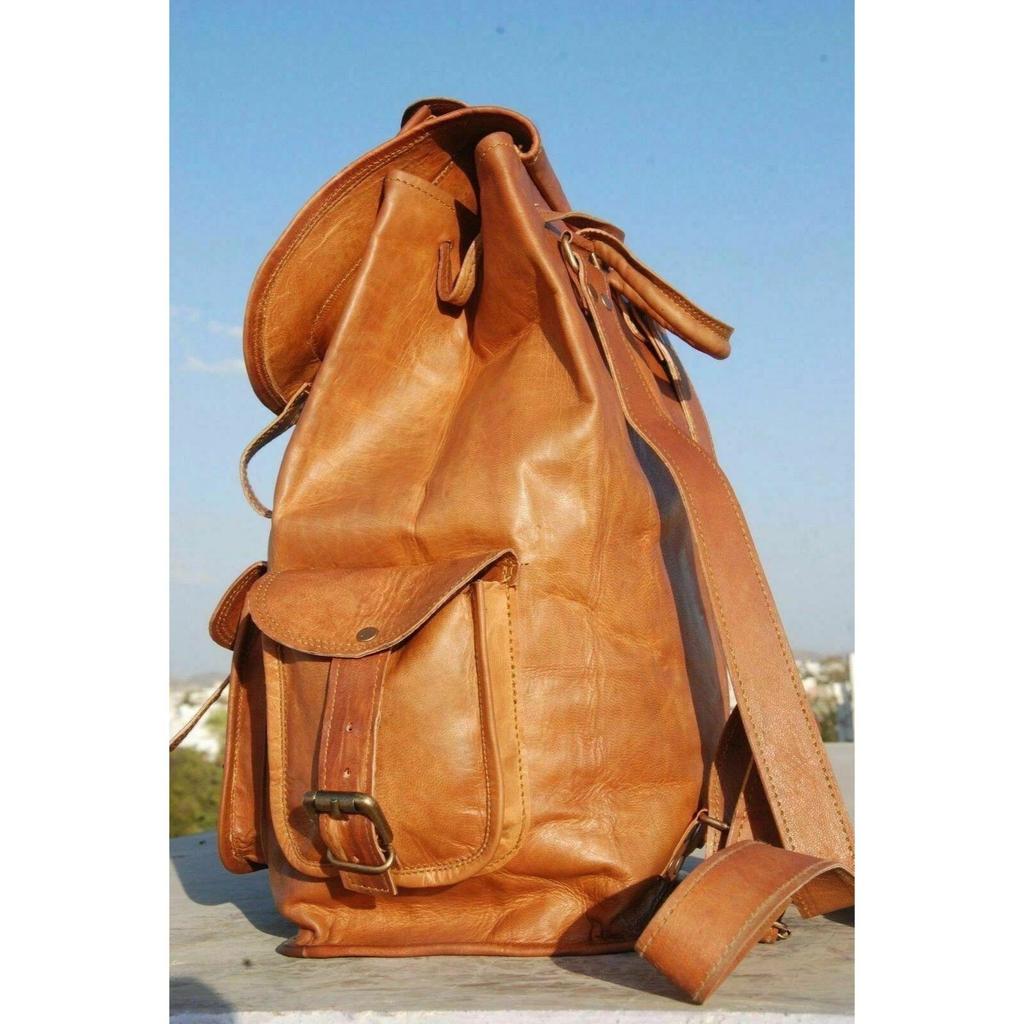 Men's Laptop Brown Travel Vintage Leather Bag Genuine Backpack Rucksack 16'' New