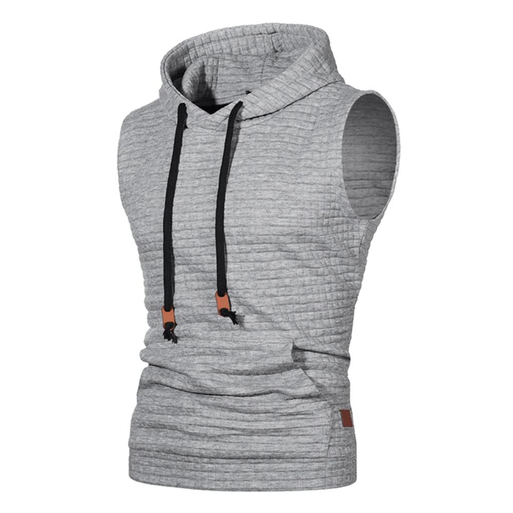 Canottiera Sportiva da Uomo Tinta Unita Moda Pullover con Cappuccio Slim Fit Morbida Confortevole Stile Tasca Top Senza Maniche