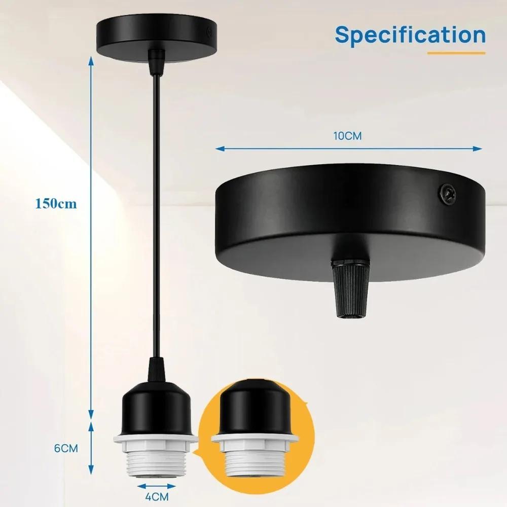 1/5PCS 1.5M Metal E27 Pendant Light Fitting Modern Industrial Lamp Holder with Lock Ring Black White Gold Braided Flexible Cable