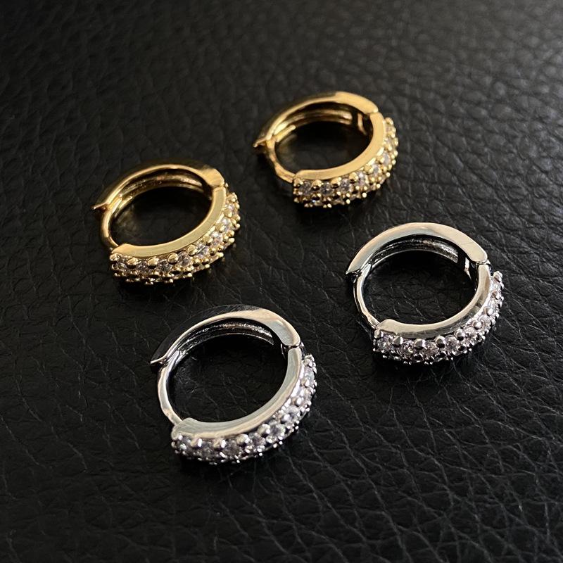 Micro zircon small circle earrings women's plated 18k gold vintage Chinese New Year earrings Hong Kong style retro earrings