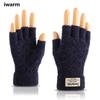 Iwarm Loves Warmth, Winter Half-finger Cashmere Gloves, Cold-proof and Warm Jacquard for Men and Women, Piled Thickened Knitted Gloves