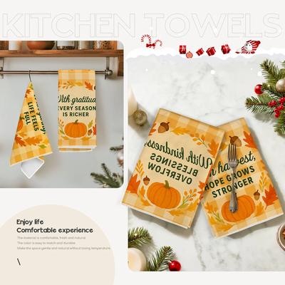 2/4/6pcs Set Kitchen Towels Autumn Thanksgiving Themed mapleHand Towels Christmas Decorations for Home Noel Dish Towels Gifts