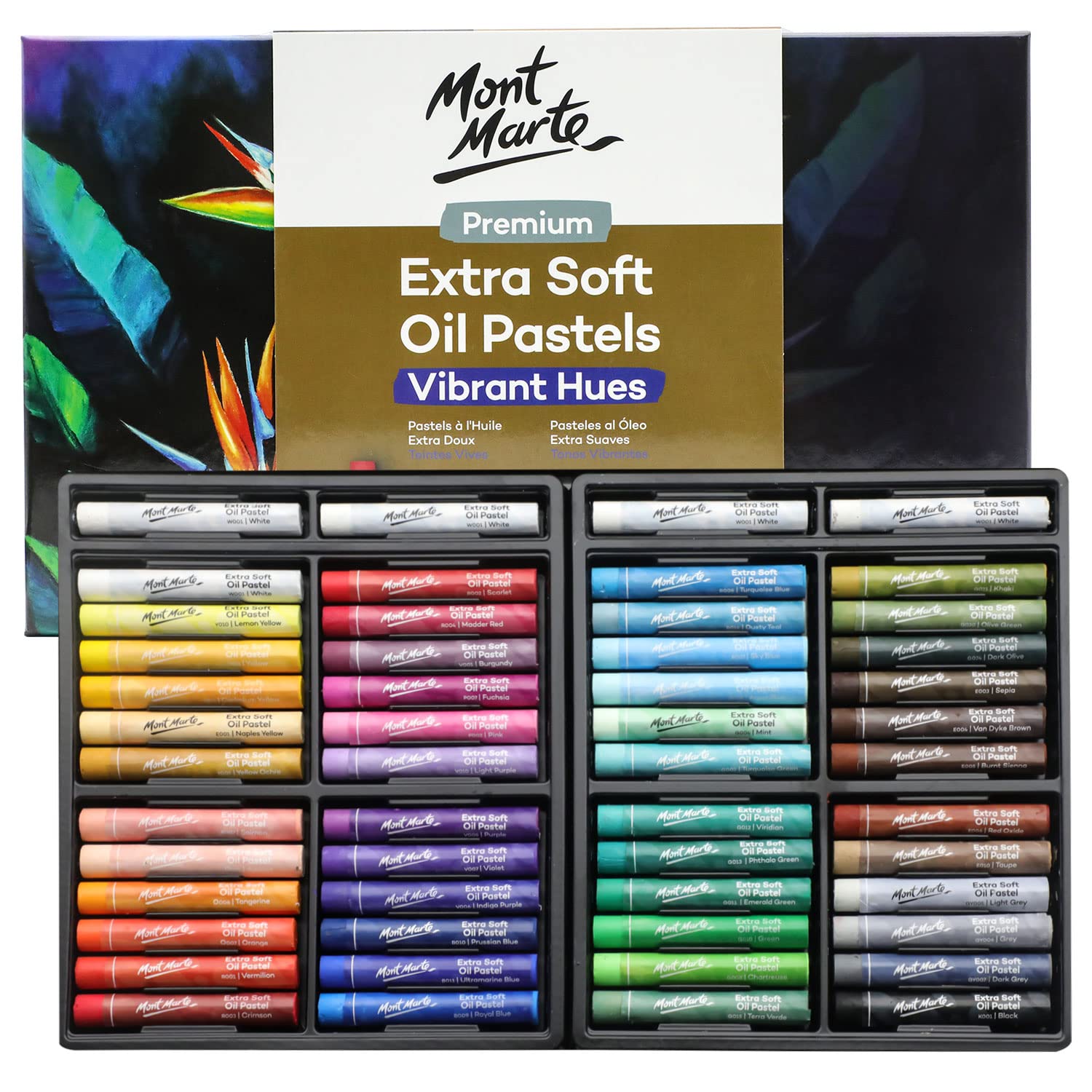 Mont Marte Super Soft Oil Pastels, 52-piece set. These extra-soft oil pastels feature a variety of bright, vibrant, and creamy colors, making them ver