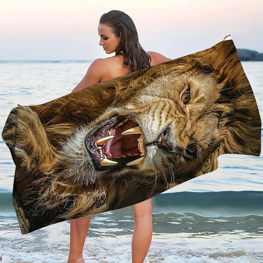 Brülle in den Sommer mit unserem majestätischen Löwen-Strandtuch! Geeignet für Handtücher, Badetücher, Strandtücher