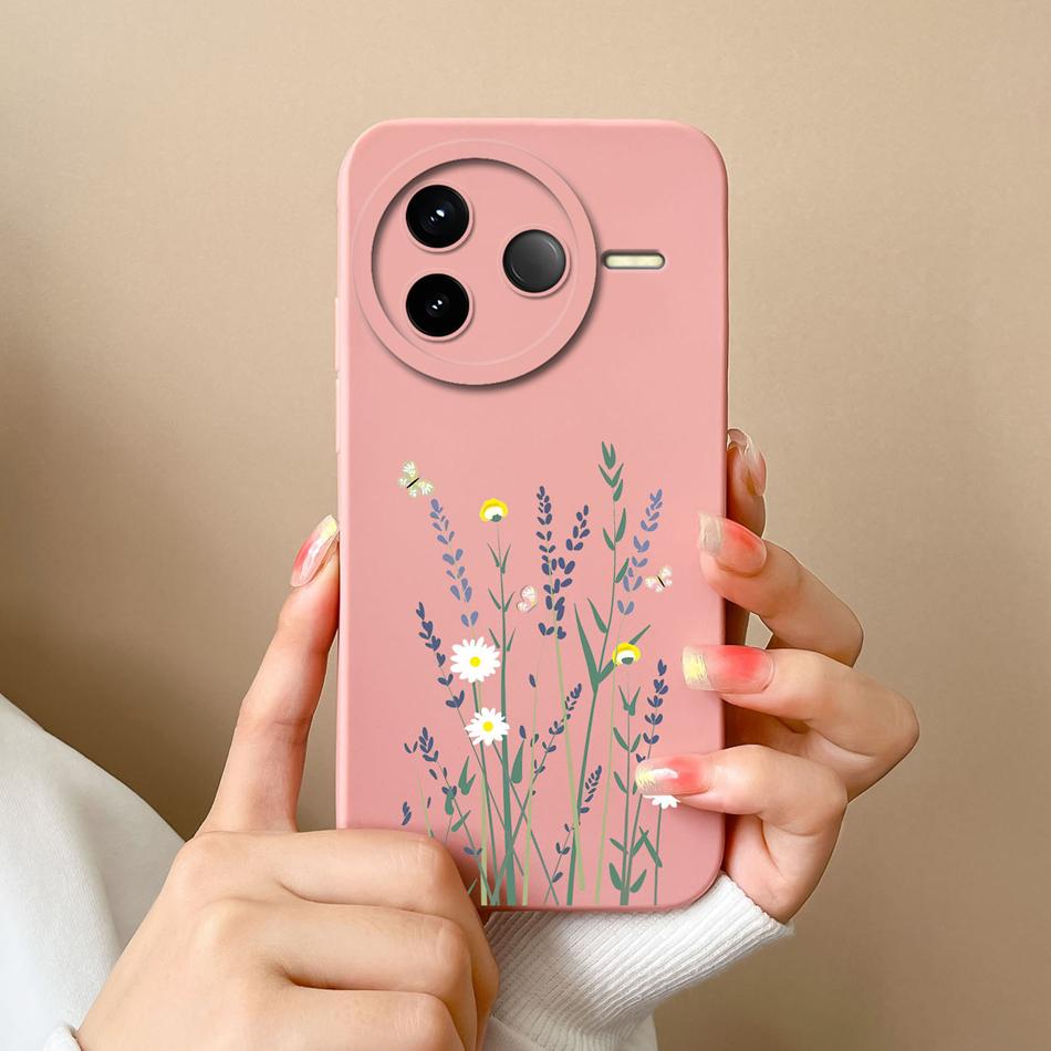Case For POCO F7 Pro Ultra Pretty Flowers Soft Smooth Liquid Silicone Upgrade Lens Protection Shockproof Back Cover For Girls