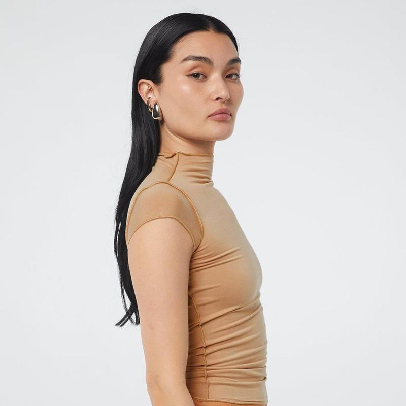 YYFS Women's Fashion Casual Summer Spring Solid Color Print Short Sleeve Half Turtleneck Blouses & Shirts