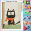 DIY Full Drill Diamond Painting Kit Cute Black Cat Wearing Orange Scarf Rhinestone Art Canvas for Cozy Home Decor Gift Wall Art Decor