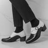 New Slip On Black With White Loafers Men's Pointed Leather Casual Cuban Shoes Wedding Dress Homecoming Footwear Zapatos Hombre